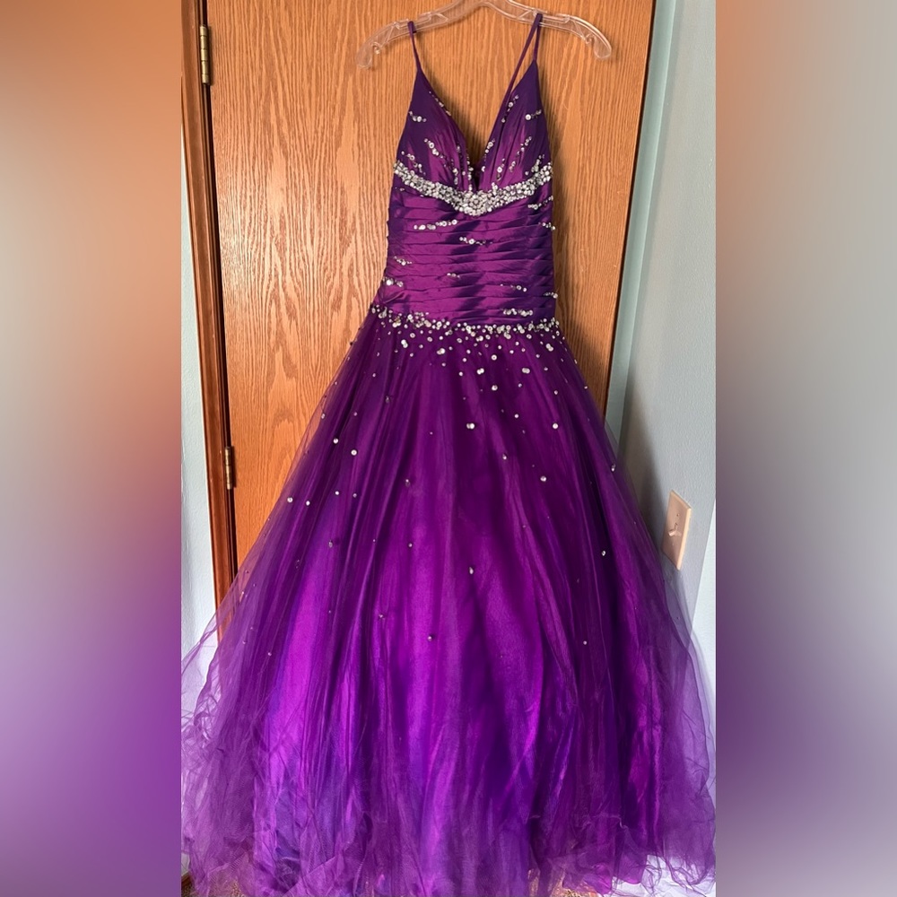 Purple Rhinestone Formal Gown